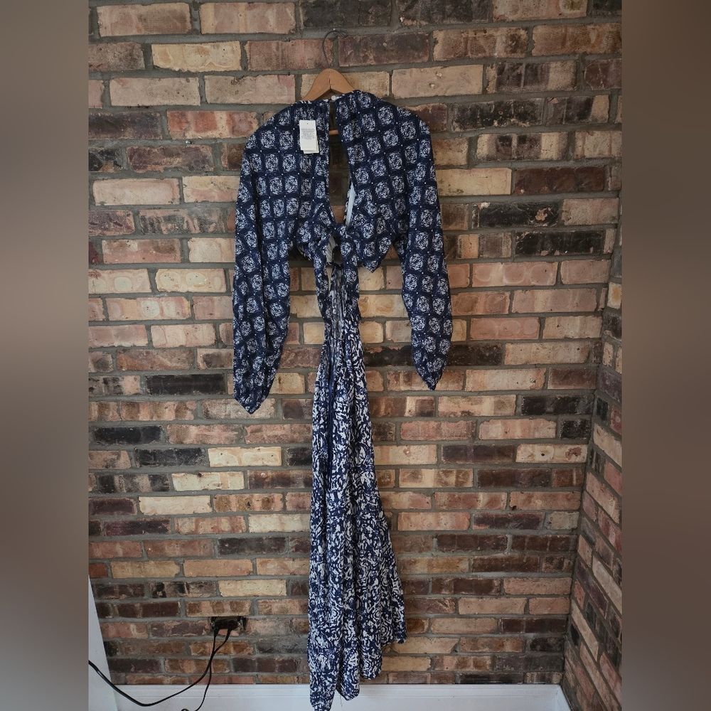 Abercrombie And Fitch Angel Sleeve O Ring Cut Out Blue Maxi Long Dress Sz Medium - Picture 5 of 6